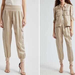 Cinq à Sept SZ L Giles Cupro Crop Cargo Joggers Khaki $265